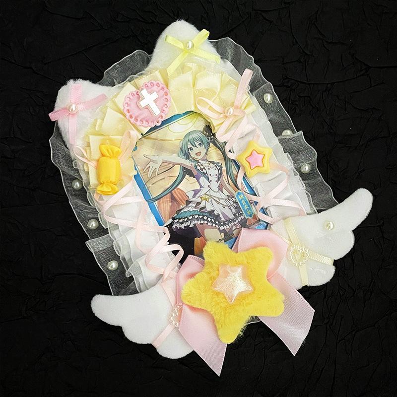 Kawaii Cat Photocard Holder with Plush Wings Handmade Kpop Photo Card Binder Cute Plush Picture Frames Anime Card Supplies New