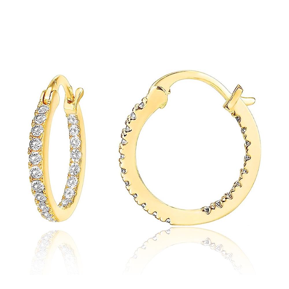 

925 Silver Geometric Zircon Hoop Earrings with Minimalist Design золотой