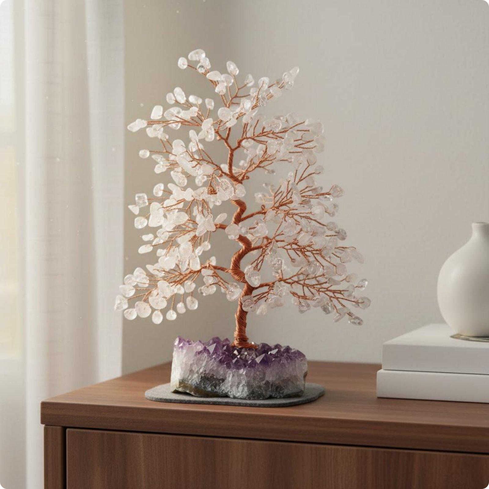 Amethyst Bonsai Tree Wealth Crystal Tree Gemstone Bonsai Good Luck Ornament Artisanal for Desk, Shelf