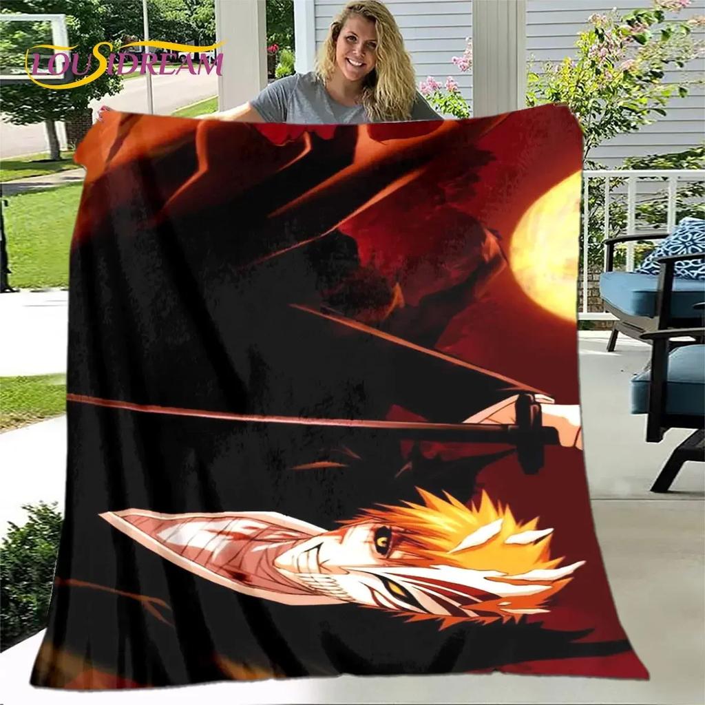 Bleach Anime Cartoon Plush Flannel Throw Blanket for Living Room Bedroom Bed Sofa Picnic Cover Kids Soft Cozy Warm