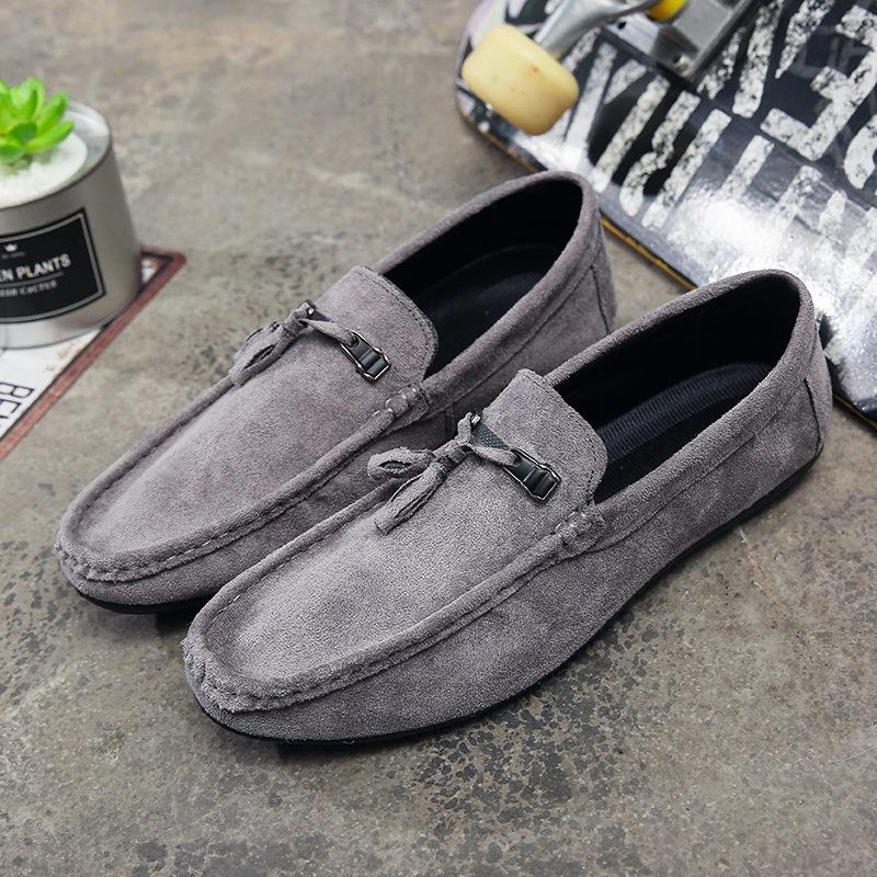 

Spring and summer Doudou shoes men s suede soft sole breathable casual lazy shoes flat solid color trendy men s shoes 44 сірий колір