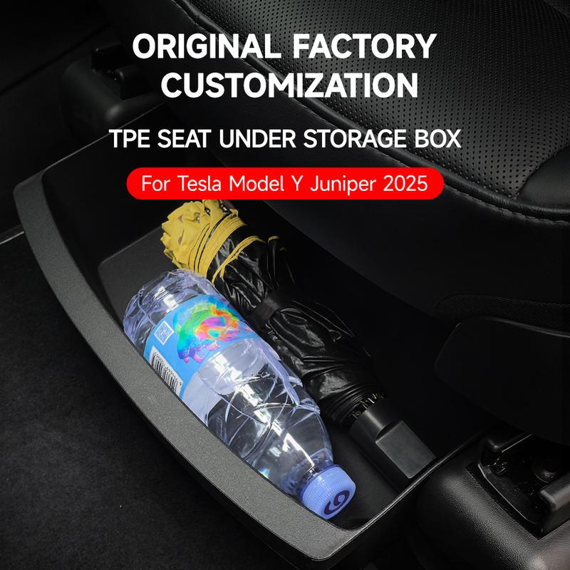 Pour le lancement du nouveau modèle Y Tesla 2025 Juniper 2 Pièces Tiroir sous le siège Boîte de rangement en TPE Organiseur Plateau Cover Accessoires Intérieur de Voiture