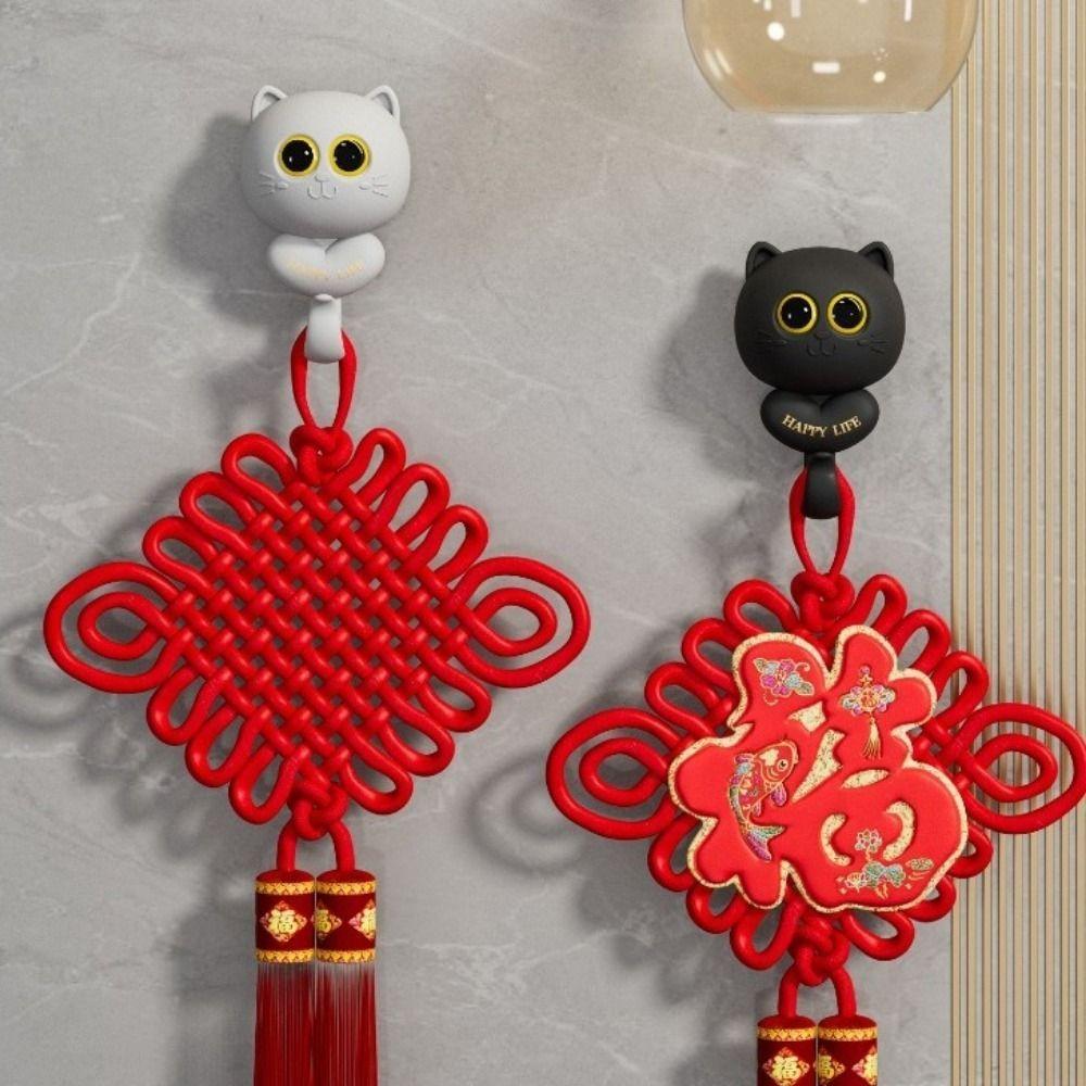 Free Punching Cartoon Cat Hooks Plastic Animal Shape Hook Sticky Hooks Hat Hanger Bathroom