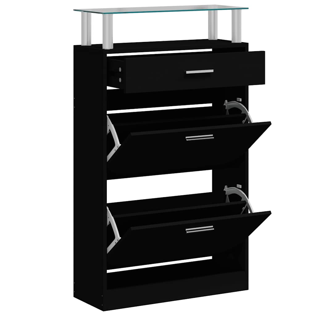 Vidaxl Szafka Na Buty, Czarna, 63X24X104 Cm, Materiał Drewnopochodny