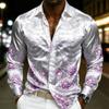 Luxury Men  Silk Satin Shirt Rose Floral Jacquard Long Sleeve Slim Fit Formal Evening Wedding Prom Party Business Dress Shirts
