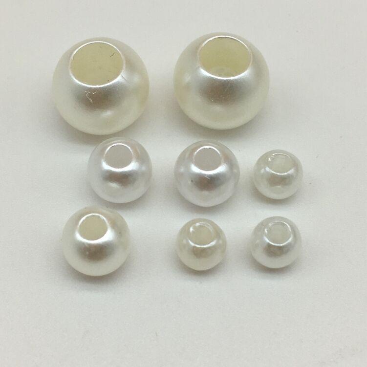 Beige Imitation Large Hole Pearls, Straight Hole Plastic Beads for DIY Jewelry & Bag Accessories