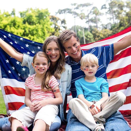 250 Stück/Rolle Aufkleber Amerikanische Flagge Blau Rot Weiß Gestreift Sternmuster USA Flaggenaufkleber Wetterfest Kupfer Selbstklebend Glänzend