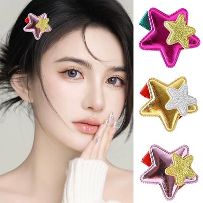 Mädchen Haarspange Glitzernde Haarnadel Y2K Metallischer Kopfschmuck Haaraccessoires Stern Glitzer Entenschnabelspange Haarnadel