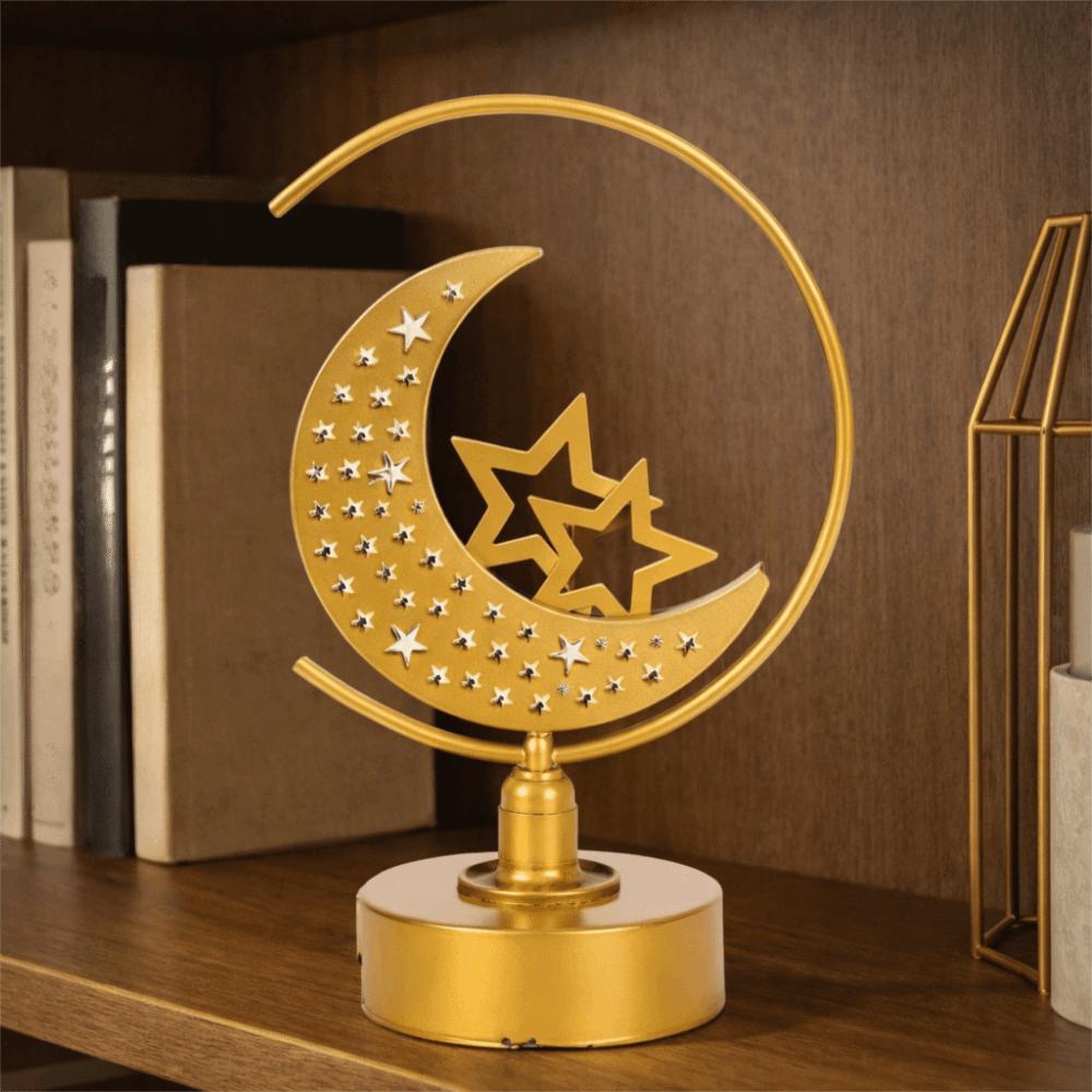 Gold Ramadan Night Light Hollow Mooon LED Desk Lamp Luxury Eid Mubarak Crescent Lamp Living Room