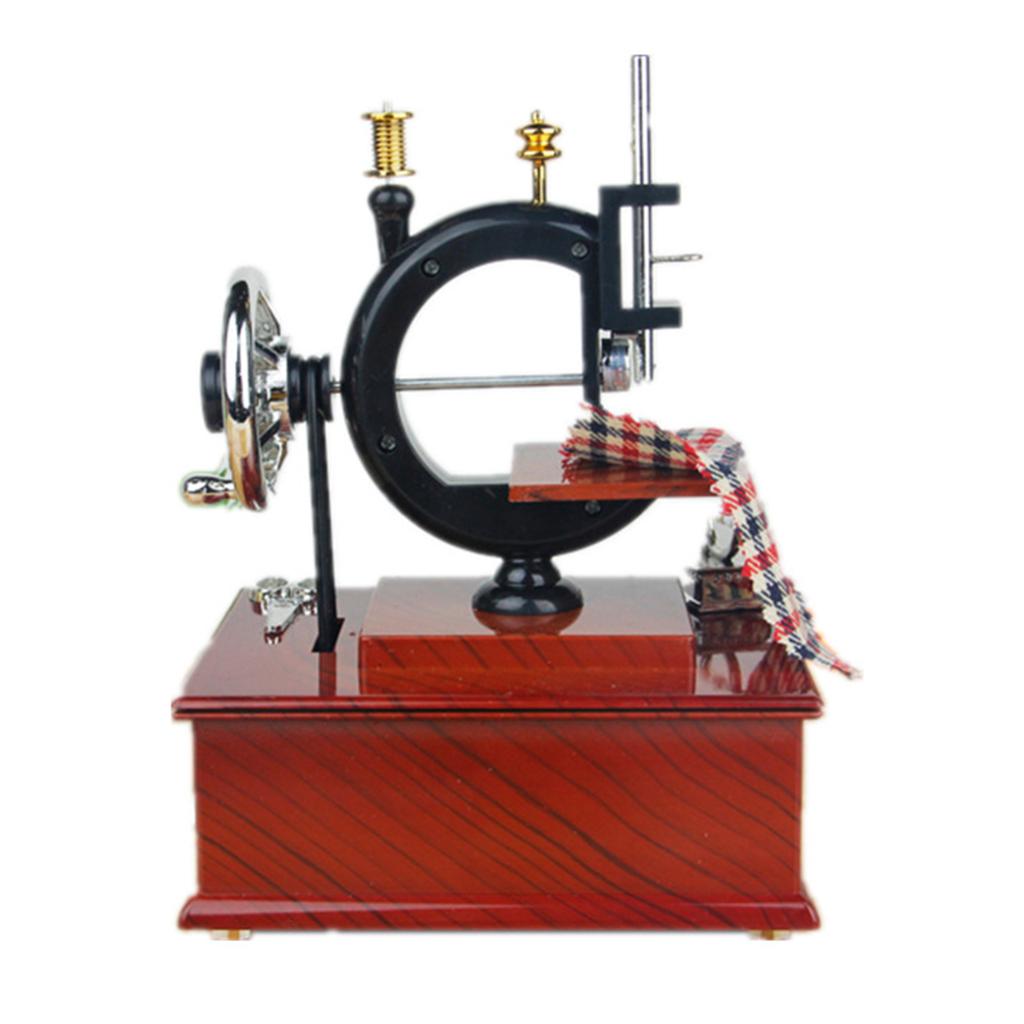 Creative Retro Sewing Machine Music Boxes Wood Antique Music Boxes Decoration Living Room Display Cabinet Decoration