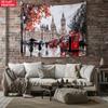 London Big Ben Red Bus Autumn Rain Tapestry Cityscape Wall Art Uk Travel Souvenir European Decor Living Room Home Decoration