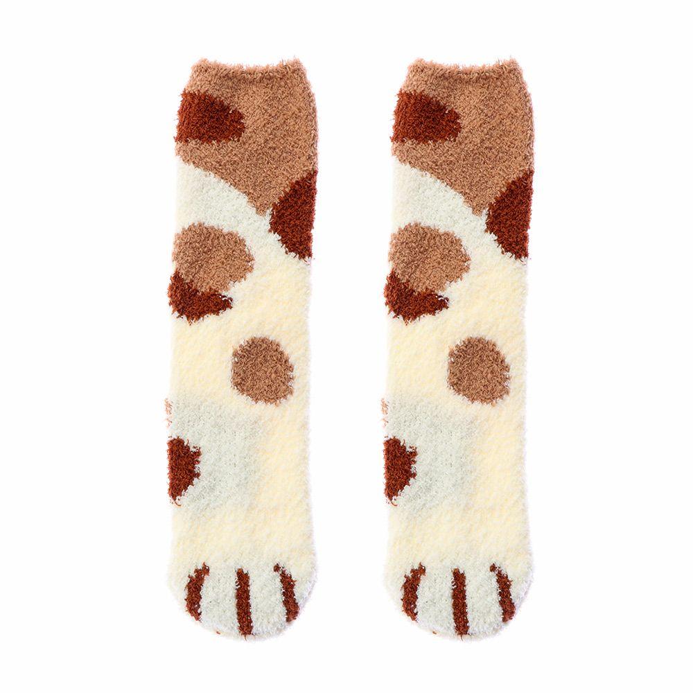 Geschenk Flauschige Verdickende Plüsch Schlaf Bettsocke Bodensocken Kaschmirsocken Korallenvlies-Socken Pfotenmuster
