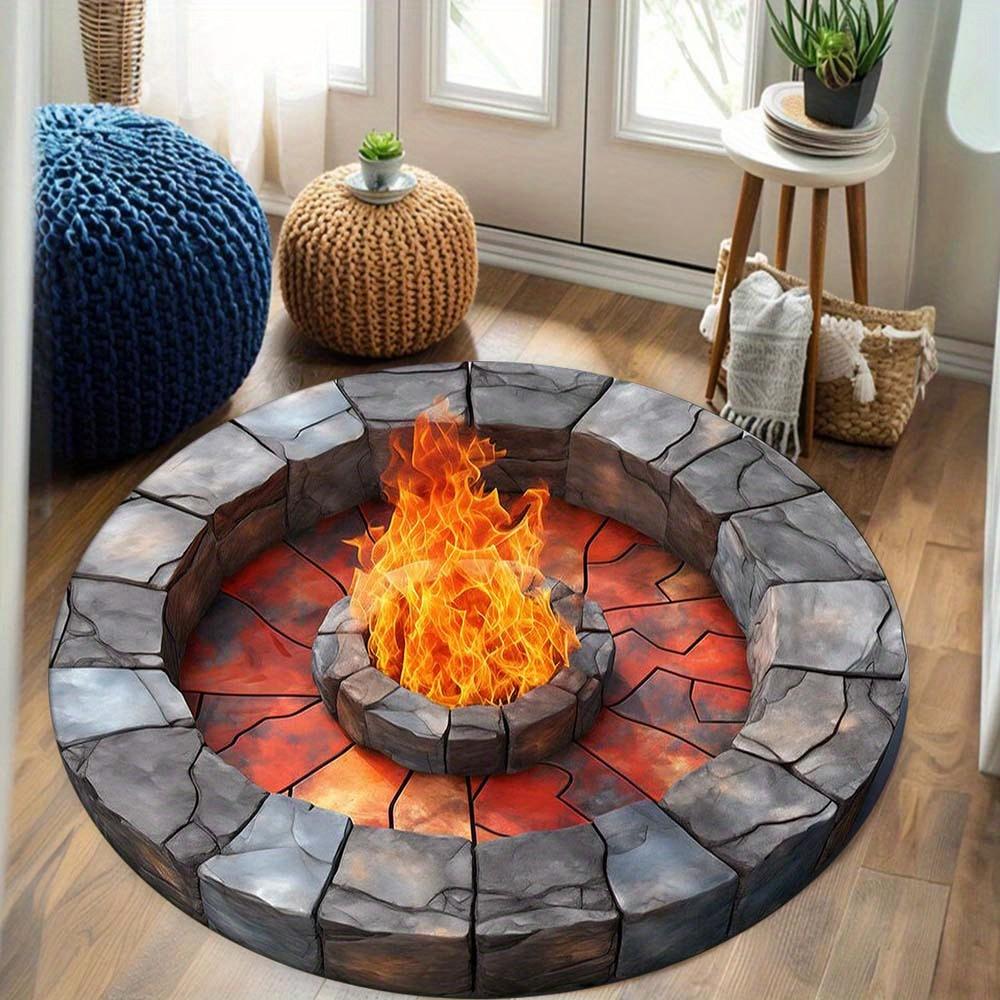 

3D Round Carpet Gorilla Stone and Flame Earth Moon Floormat Dolphin Ocean Panda Swirl Dinosaur Bedroom Living Room Non-slip rug 40x40cm