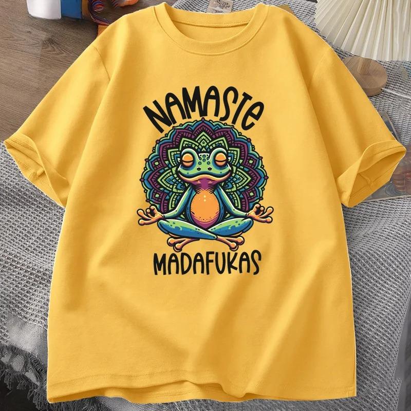 

Забавная футболка для йоги Лягушка Забота о себе Футболка Женская с коротким рукавом Позитивная Коттеджкор Намасте Футболка Женская одежда Уличная одежда 4XL