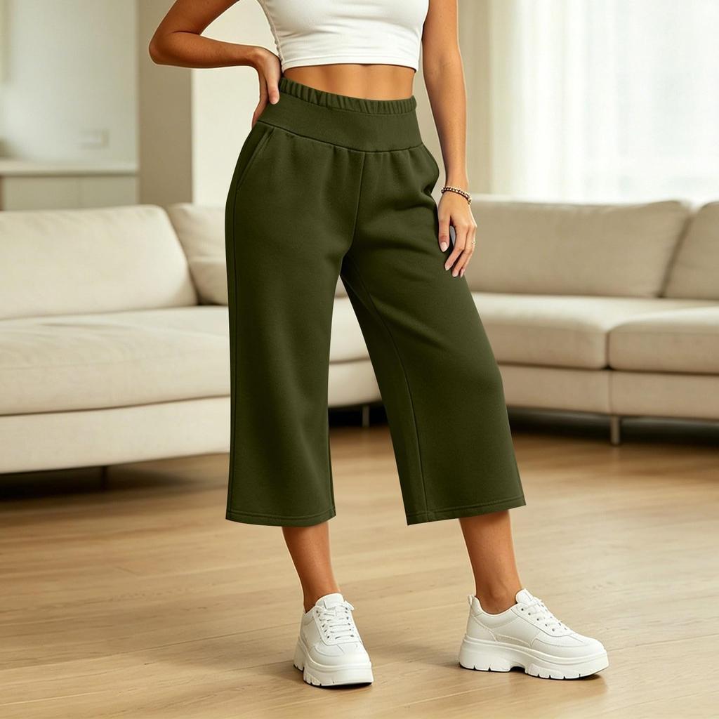 Damen Casual Farbe Lockere Passform Weiter Bein Elastischer Bund Jogginghose für den täglichen Gebrauch