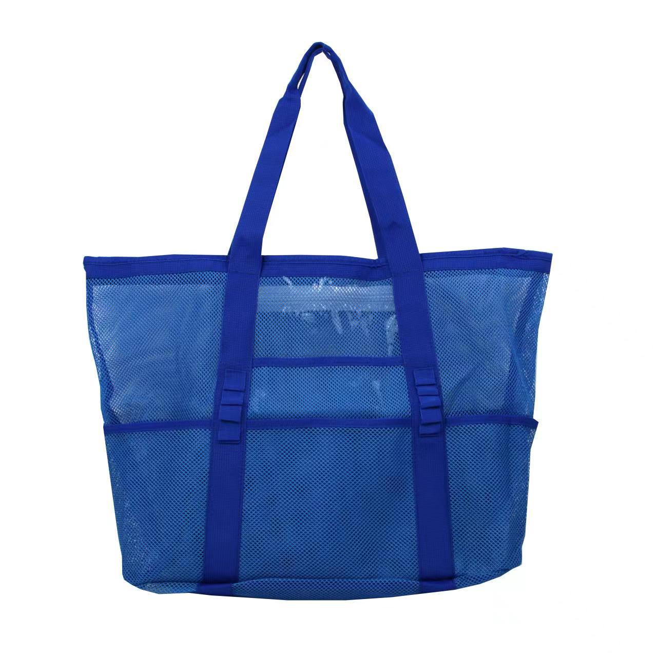 

Large Capacity Mesh Beach Bag with Towel & Slipper Compartments for Seaside Travel синій