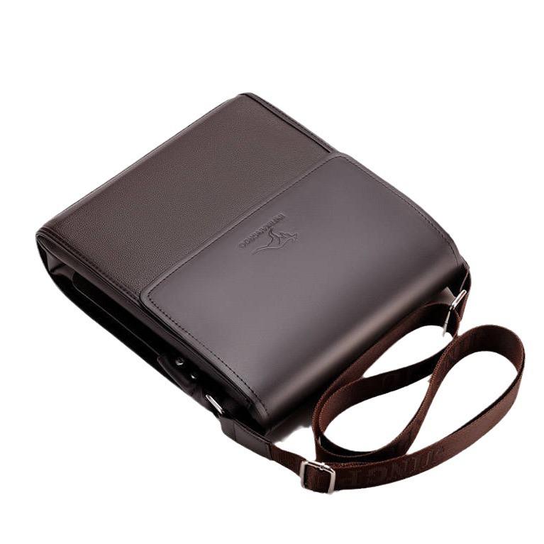 Męska Torba na Ramię z Prawdziwej Skóry - Miękka Torba Listonoszka Biznesowa Pionowy Plecak