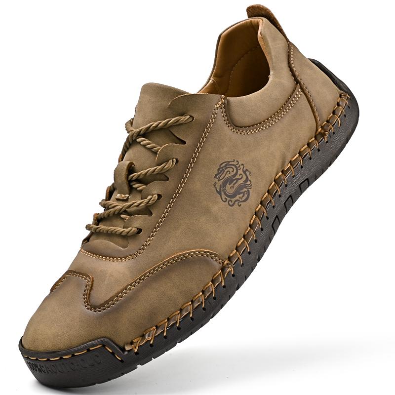 

38-48 Мужская обувь большого размера ручной работы из кожи, Повседневная обувь с низким вырезом, Модная повседневная кожаная обувь 48 хаки