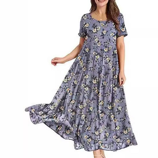 2023 Summer Pleated Floral Mid-Length Dress – Comfortable & Casual Loose Fit