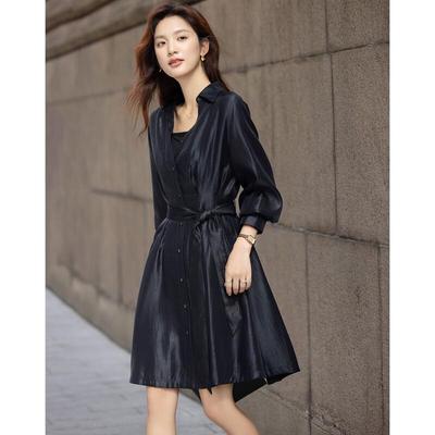 Demana Women's Pearlescent Polo Collar Pleated Midi Dress