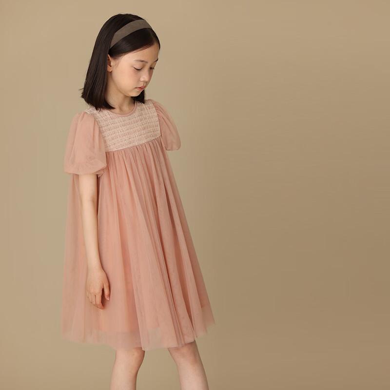 Hacikis Girls  French Sweet Pink Puff Sleeve Princess Dress 160