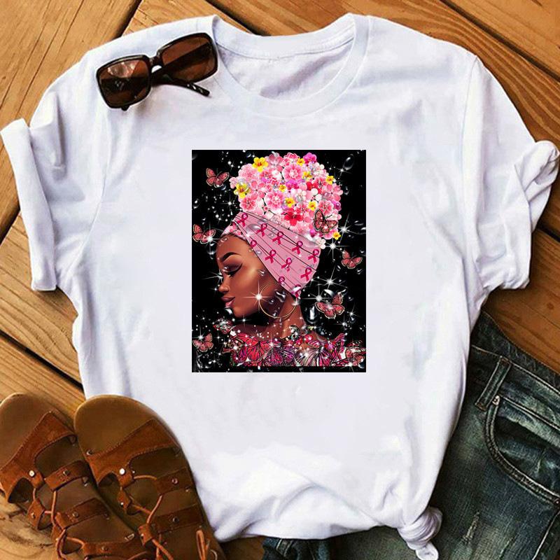 Fashion Vintage Black Girl Letter Graphic Female Tee 90S Summer Shirts Short Sleeve Loose Tees White O-Neck Female Tops Clothing