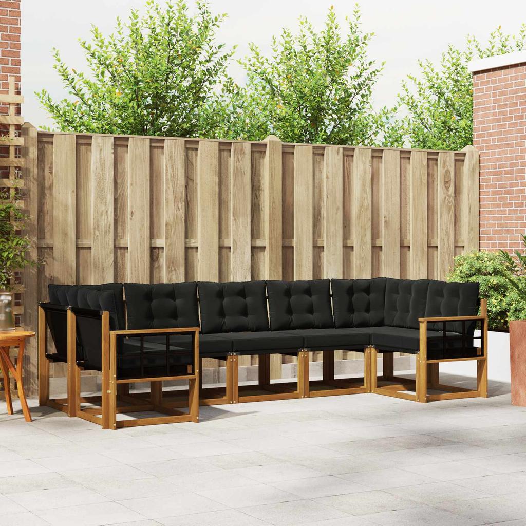 Outdoor Sofa Set with Cushions 7 pcs Natural and Black