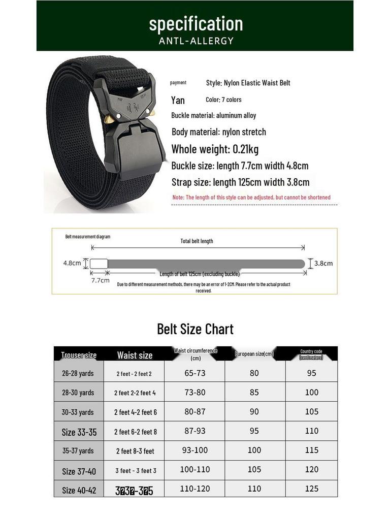 Herren Taktischer Gürtel mit Schnellverschluss-Aluminiumschnalle und Nylon Elastisches Canvas