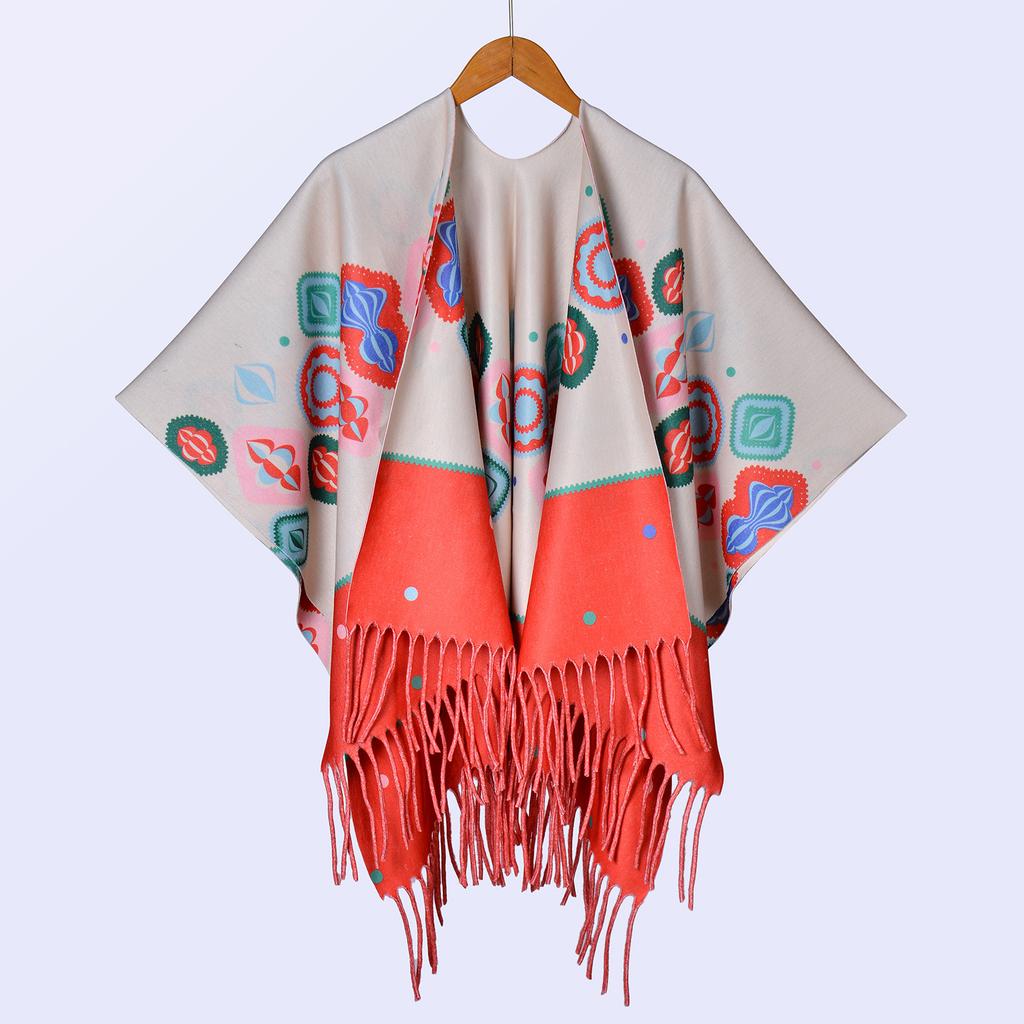 New National Style Ink Double-sided Thickened Shawl with Women's Autumn and Winter Retro High-end Photo Shawl Large Cape