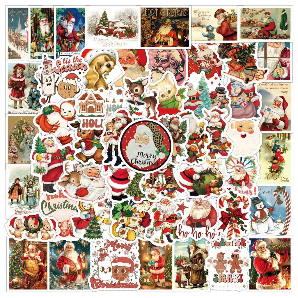 60 Retro Christmas Stickers Decorate Luggage Refrigerator Water Cup Computer Waterproof Stickers