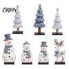 Holiday Table Centerpieces 7Pcs Christmas Wooden Tabletop Ornaments, Snowman Tree Reindeer Tiered Tray Indoor Winter Wonderland Displays Decor