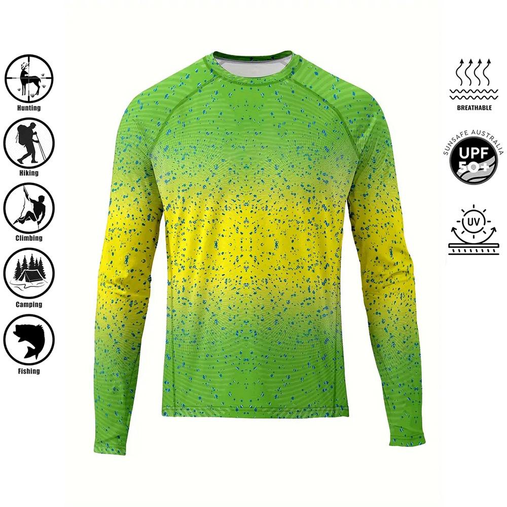 Herren Sommer Langarm Anglerhemd Schnelltrocknend Performance UPF 50+ UV-Schutz Blau Camouflage Oberteil