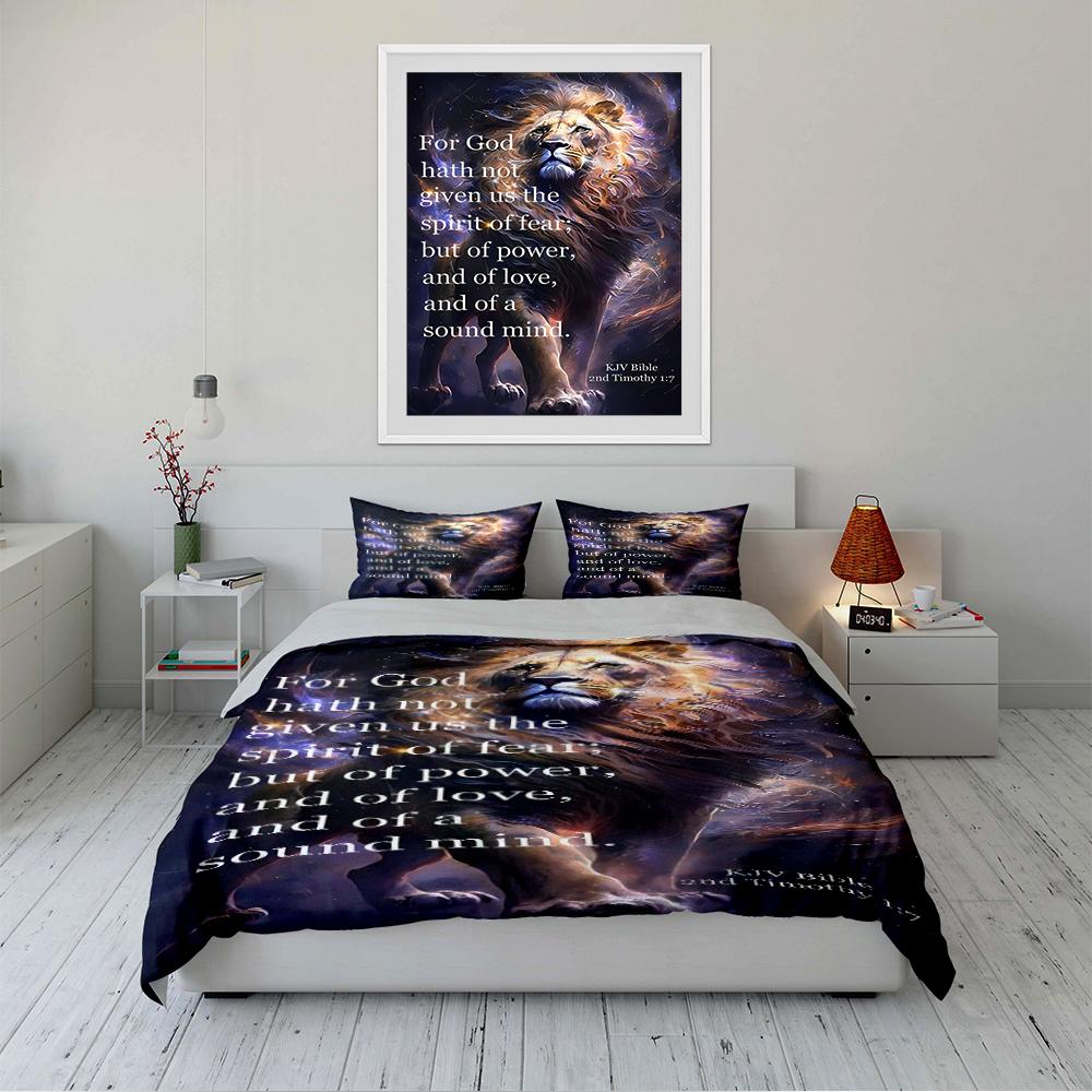 Lion Design with Biblical Verse Bedding Set Bedding set (1 duvet cover, 2 pillowcases, duvet not included)