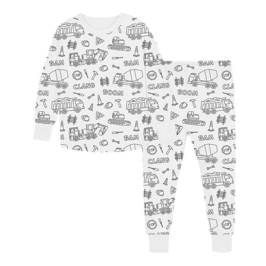 DIY Kids Graffiti Pajamas, Hand-paintable Coloring Home Wear Set, 2Pcs Long Sleeve Top & Pants with Coloring Pens for Boys Girls