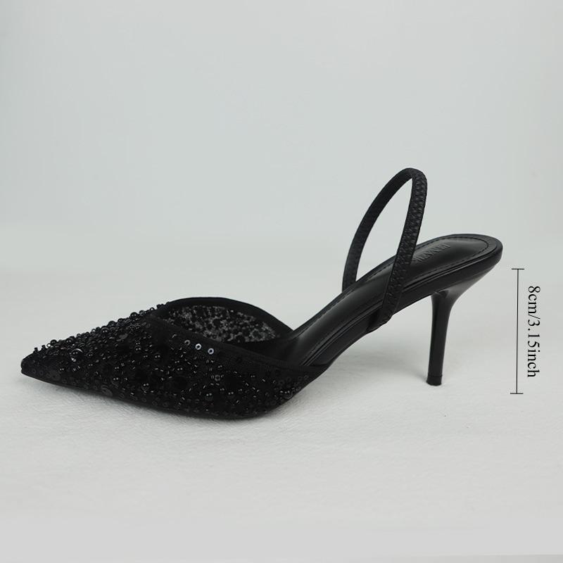 Mode Elegant Party High Heels Damenschuhe Glitzernde Pailletten Perlen Mesh Markendesign 2025 Sommer Stiletto Büro Dame Luxussandalen