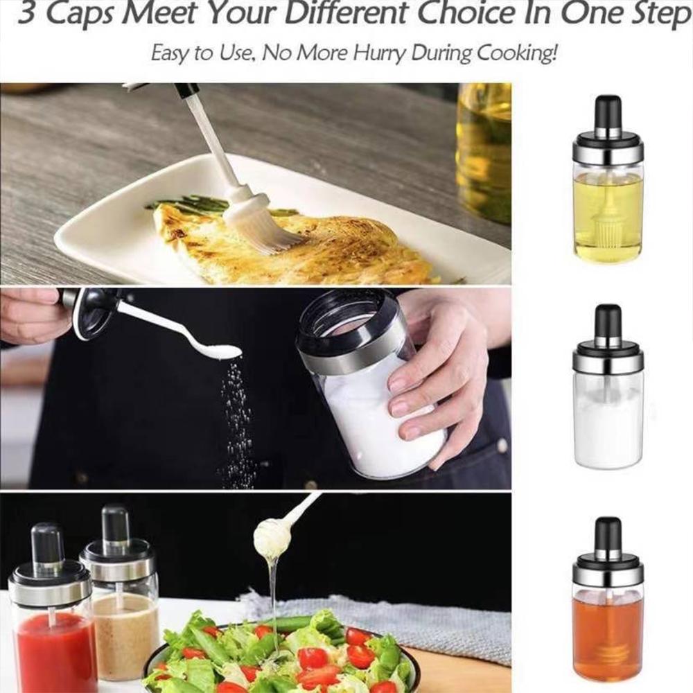 250ml Kitchen Seasoning Jar Household Salt Shaker Container Oil Bottle Honey Dispenser Pepper Spoon Brush Storage Box