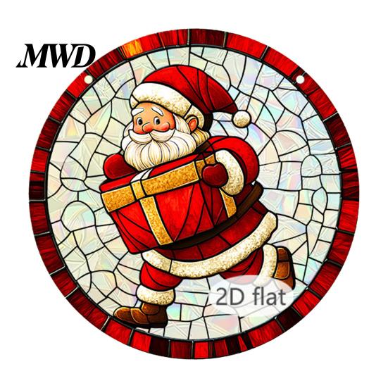 Decorative Chains for Hanging Ornaments Christmas Acrylic Window Decor, 2D Holographic Stained Glass Art Ornament with Metal Chain, Double-sided