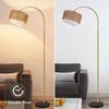 Lampadaire arqué - NETTLIFE - Style bohème - Doré rotin/métal - Hauteur réglable 165-180 cm - LED 9W