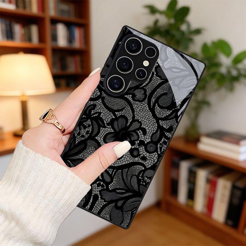 Black Floral Printed Phone Case Suitable for Samsung for Galaxy S26 S25 S24 S23 Ultra S22 Ultra S20 Ultra back cover