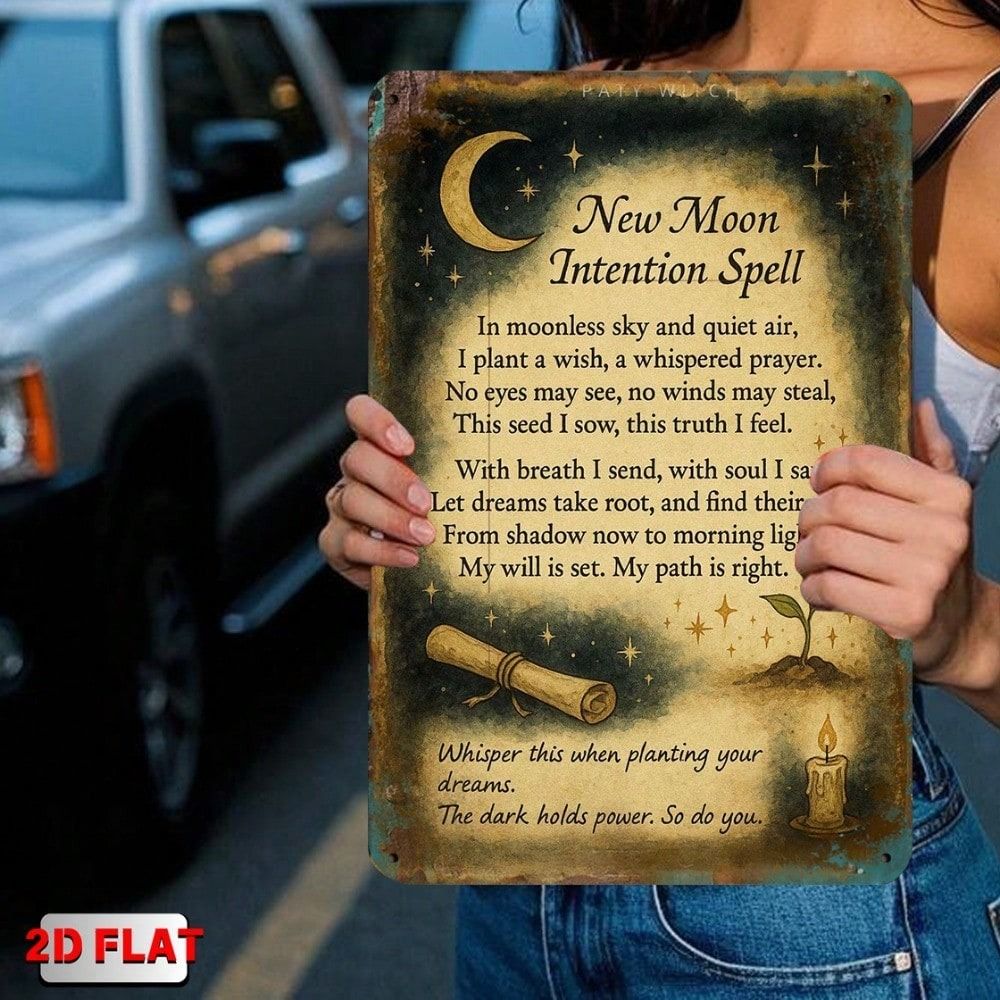 Vintage New Moon Spell Crescent Moon Stars Metal Wall Plaque Home Decor Tin Sign
