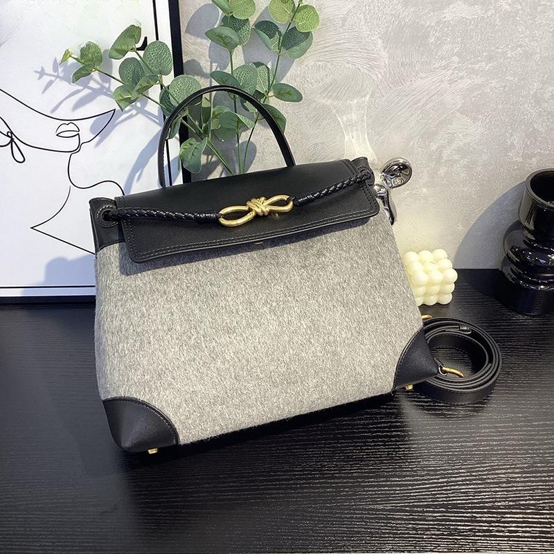 2026 New cashmere handbag genuine leather women's bag butterfly rope tote bag fashionable versatile shoulder bag