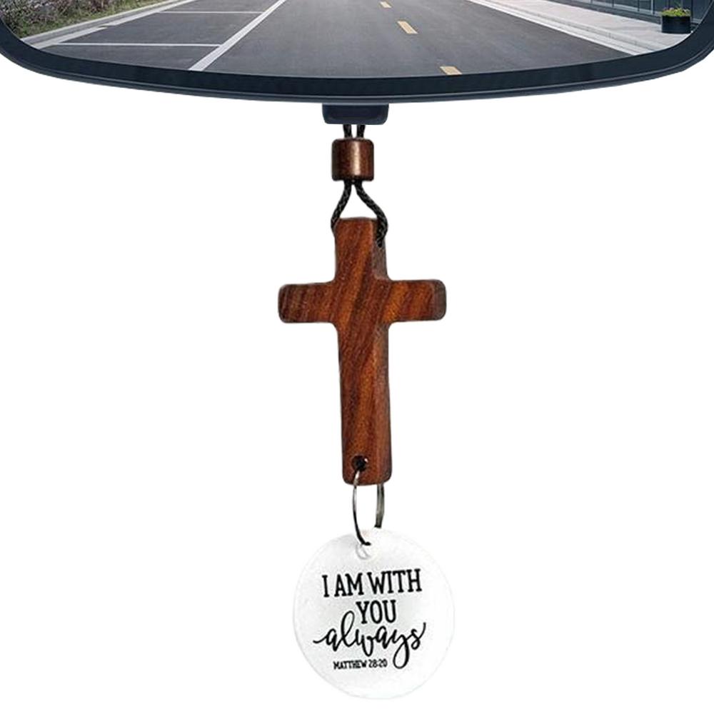 

Rear View Mirror Cross Wooden Auto Ornament Rear View Lightweight Automotive Interior Rearview Religious Decor For Friends белый