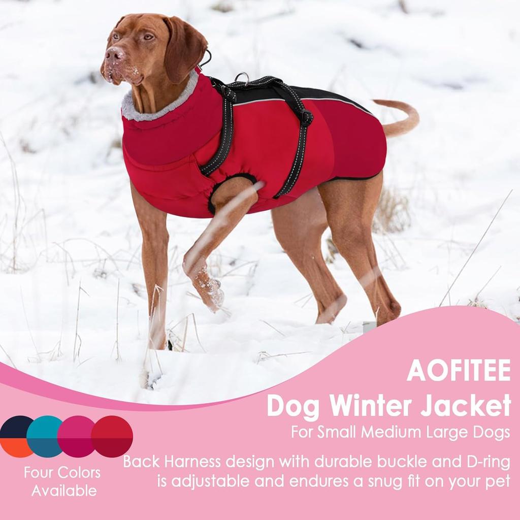 AOFITEE Dog Coat for Large Dogs, XXXL Dog Winter Jacket with Harness Built in, Turtleneck Cold Weather Coat for Extra Large Dogs, Reflective Pet