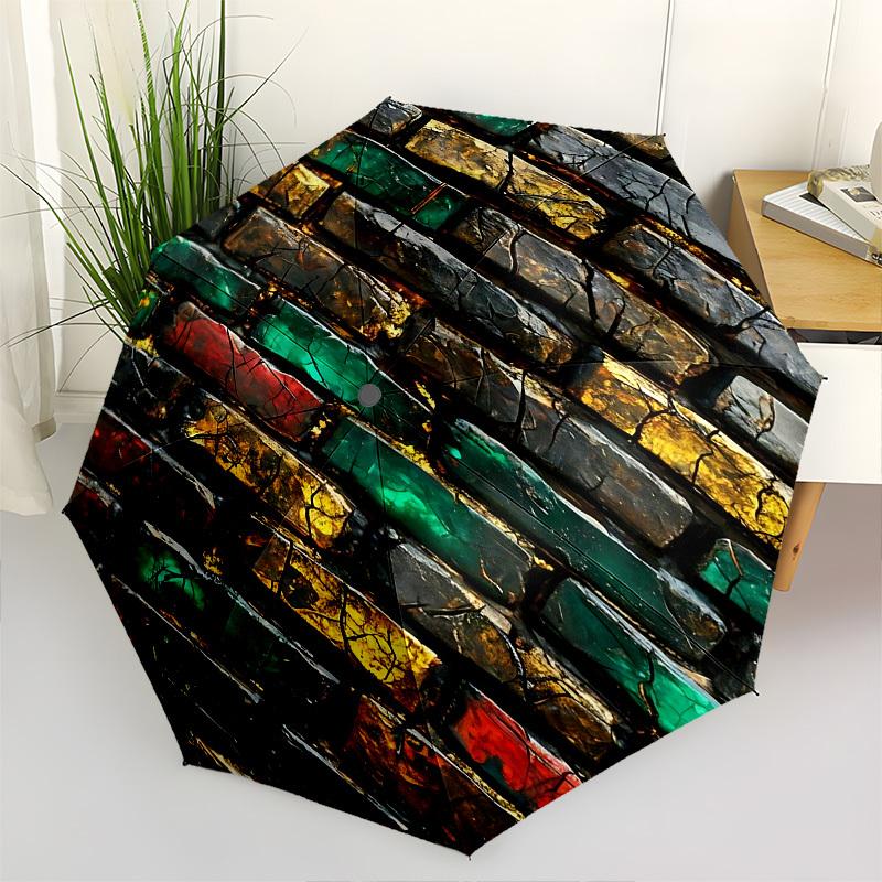 

Brick Wall Texture Themed Automatic Opening and Closing Umbrella, Brightly Colored 8-rib Portable Umbrella, Suitable for Men and Women, A Pe