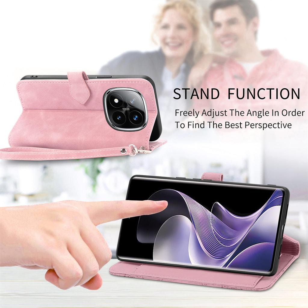 For Xiaomi Redmi Note 14 Pro+ 5G Zipper Wallet Case with Strap Flower Imprint PU Leather Phone Cover