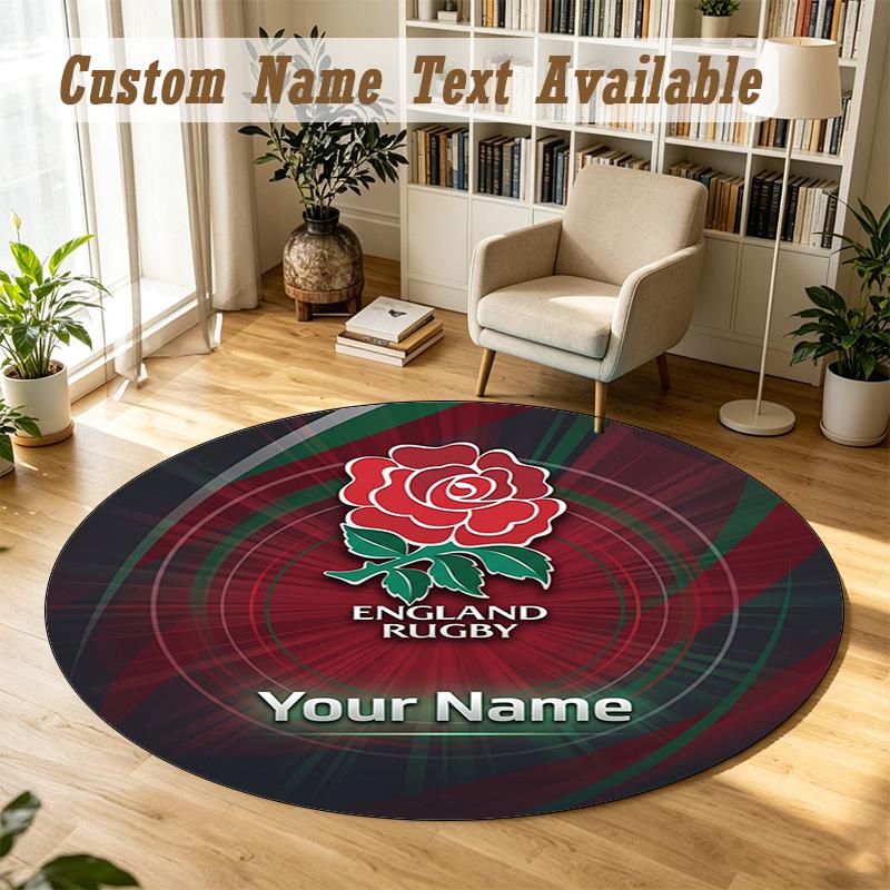 Round Rug Custom NameEngland Rugby Pattern Non Slip Carpet Home Floor Decor