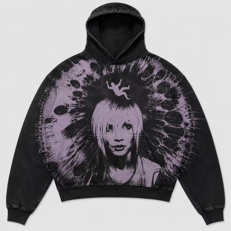 Mens Vintage Distressed 3D Printed Star Floral Oversized Hoodie Casual Streetwear Sweatshirt