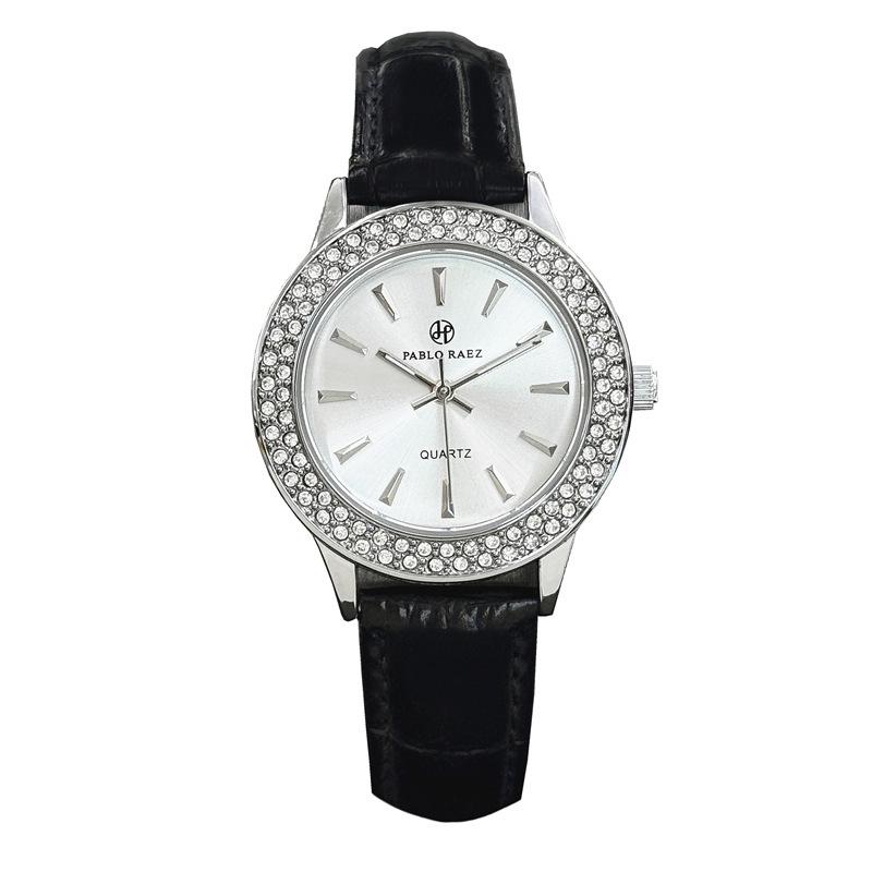 Pablo Raez Women's Quartz Rhinestone Watch with Leather Strap - Trendy & Versatile Gift