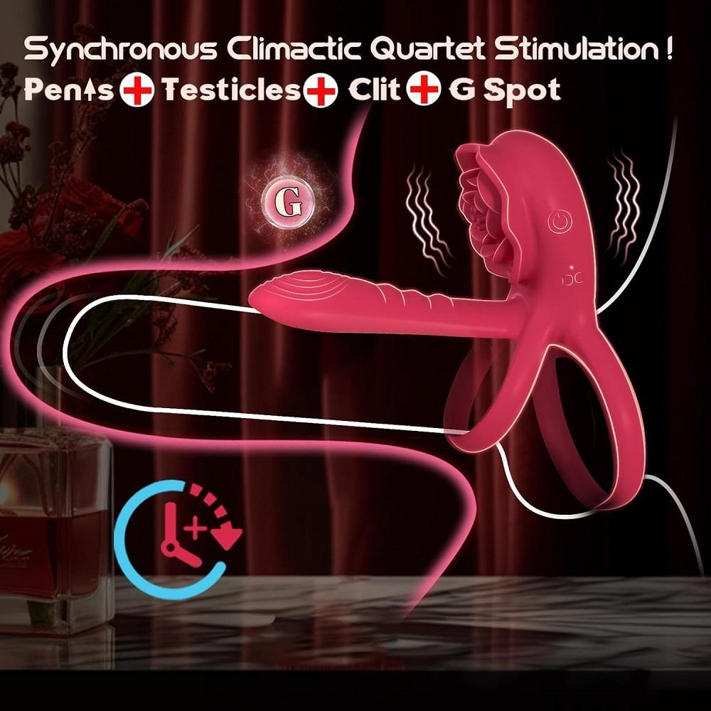 4 in 1 Penis Ring Vibrator Powerful Penis Sleeve G-spot Clitoral Stimulator Delay Ejaculation Rose Sex Toy for Men for Couple