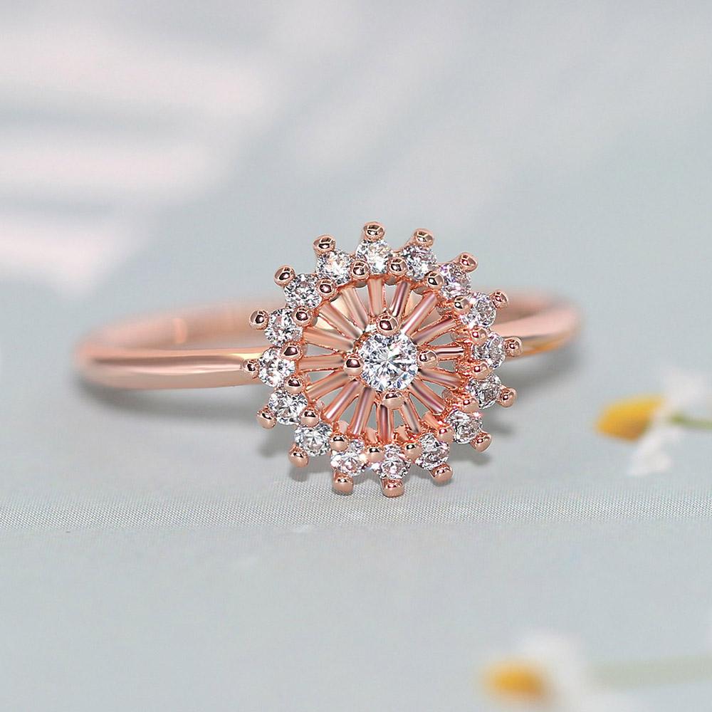 Trend Y2k Sparkling Flower Finger Rings For Women Girls Rose Gold Color Zircon Crystal Dating Romantic Ring Fashion Jewelry R080